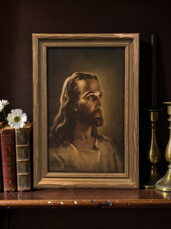Unknown Other - 1941 Framed Jesus Portrait Print by Kriebel & Bates | Vintage Christian Wall Art